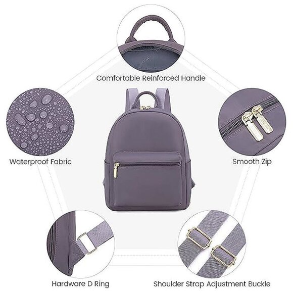 Mini Backpack for Women Light Weight Small , Purple-grey - Picture 4 of 6